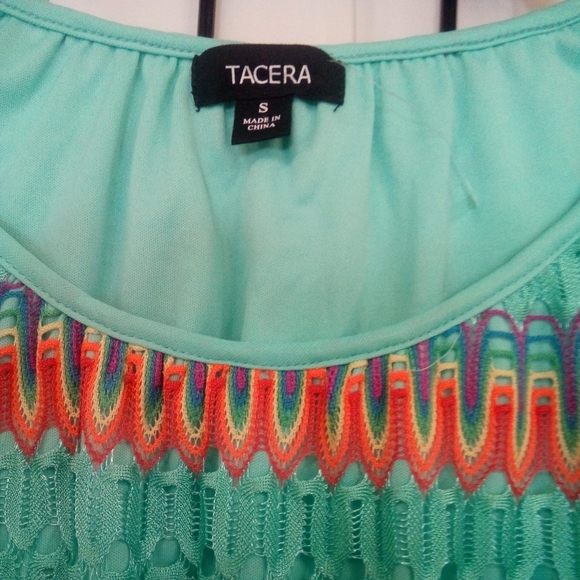 NEW Tacera dress Multicolored stretch lace lined crochet sleeve sz S NWT - Picture 2 of 5